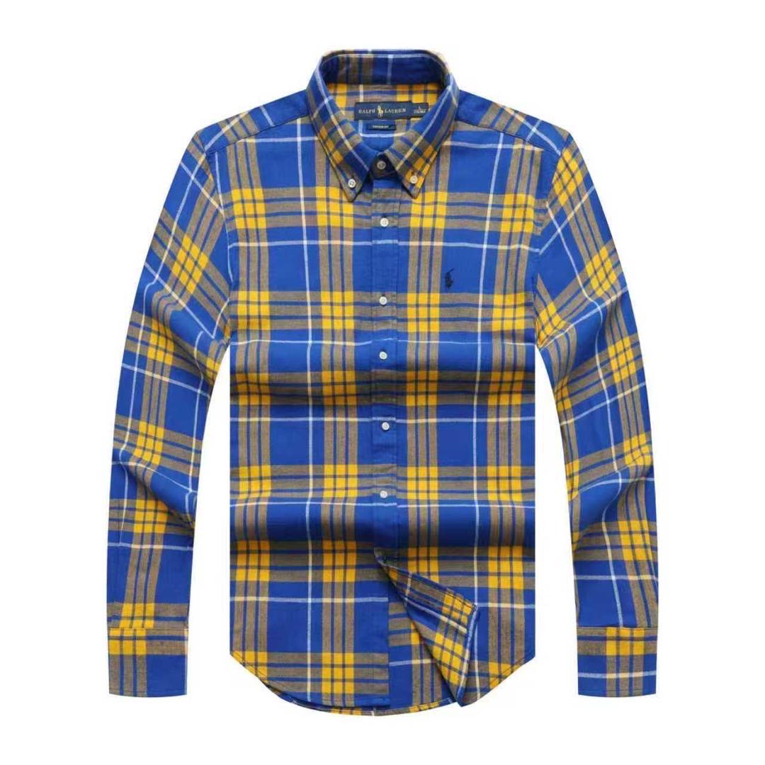 Blue and yellow plaid shirt on a white background